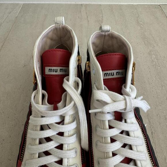 Miu Miu | Prada High-Top Sneakers - Trendy Black Red White Size 38.5 - Picture 10 of 10